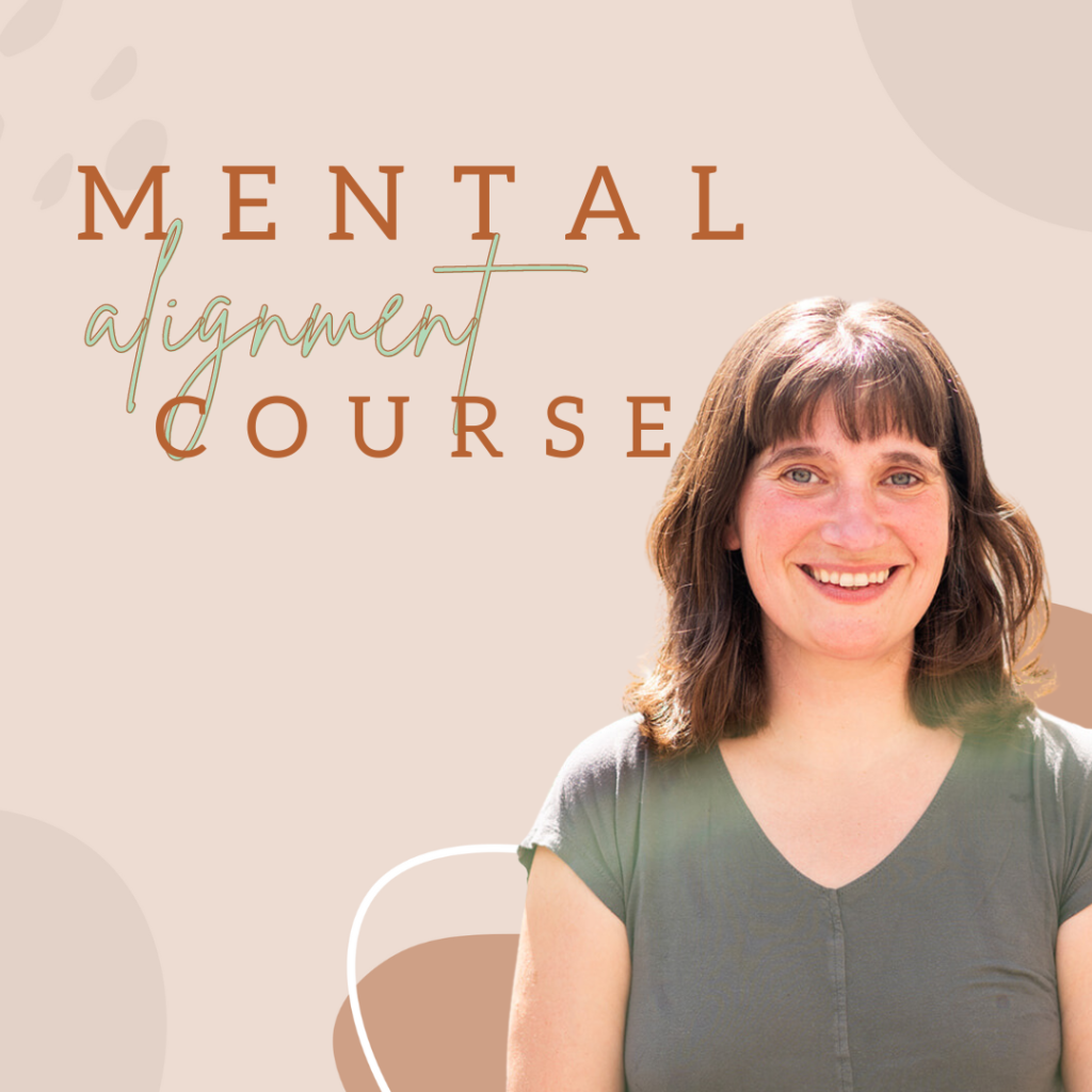 Promotional graphic featuring a smiling spiritual alignment coach for a "mental alignment course," with a modern and approachable design aesthetic.