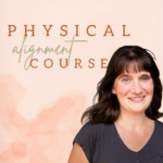 Promotional graphic featuring a smiling spiritual alignment coach with a peach-colored background and text overlay that reads physical alignment course. Physical Energetic Alignment Course